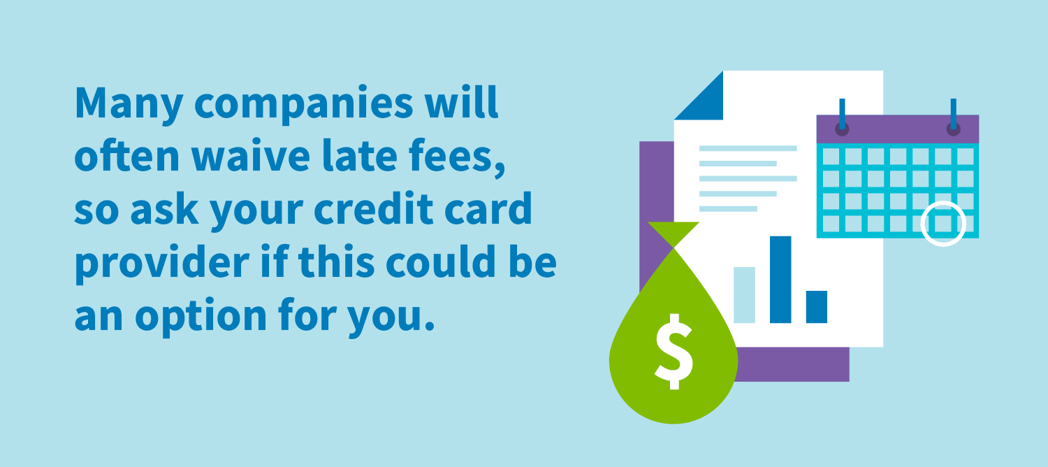 Many companies will often waive late fees, so ask your credit card provider if this could be an option for you.