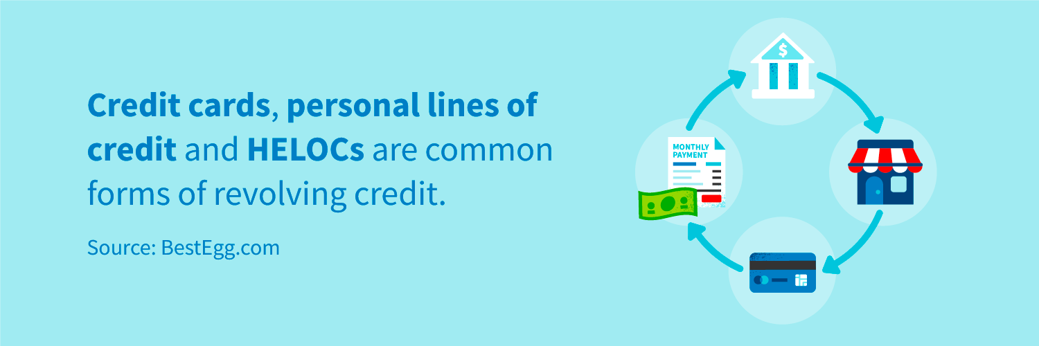 Credit cards, personal lines of credit and HELOCs are common forms of revolving credit.