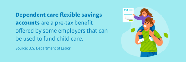 Dependent care flexible savings accounts are a pre-tax benefit offered by some employers that can be used to fund child care.