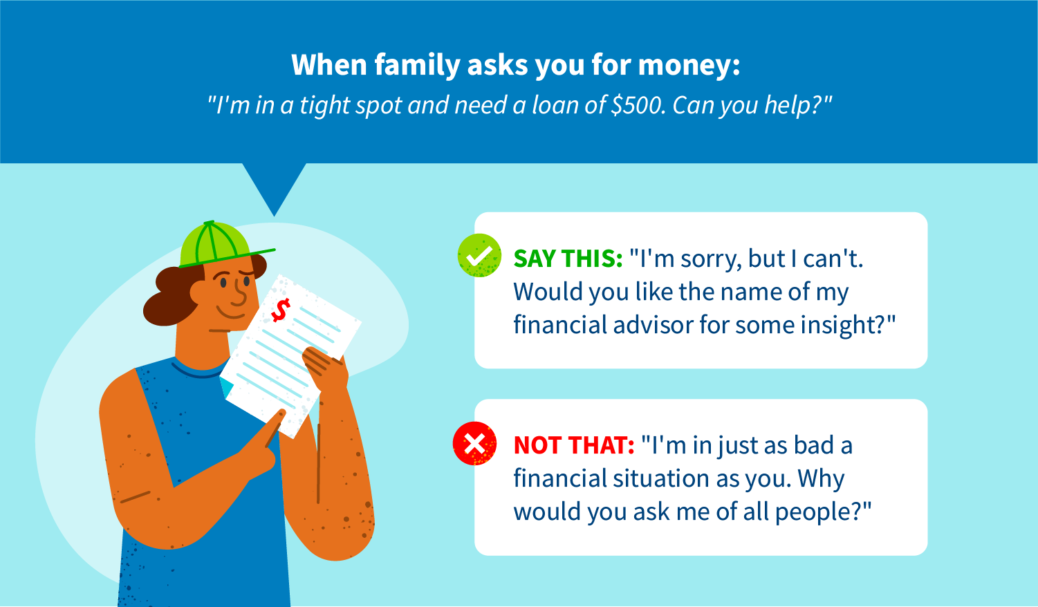 What to say when family asks you for money and you have to say no.