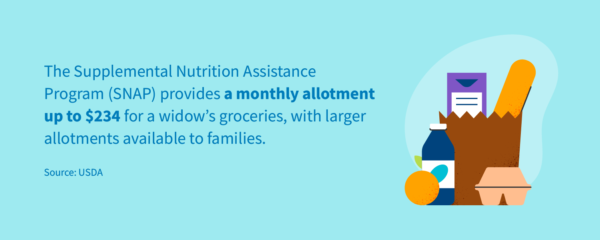 The Supplemental Nutrition Assistance Program provides a monthly allotment of $234 for a widow's groceries.