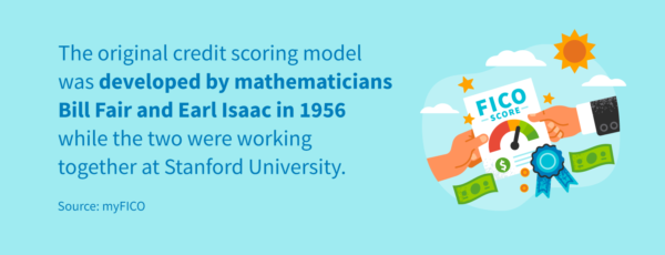 The original credit scoring model was developed by mathematicians Bill Fair and Earl Isaac in 1956.
