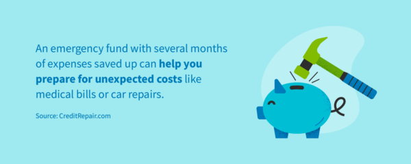 An emergency fund with several months of expenses can help you prepare for unexpected costs.