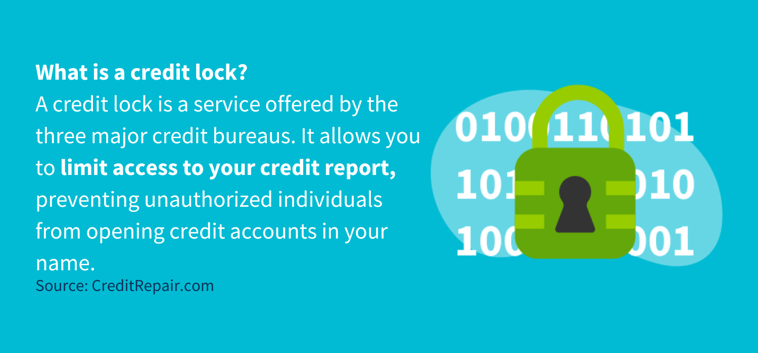 A credit lock is a service offered by the three major credit bureaus. It allows you to limit access to your credit report, preventing unauthorized individuals from opening credit accounts in your name