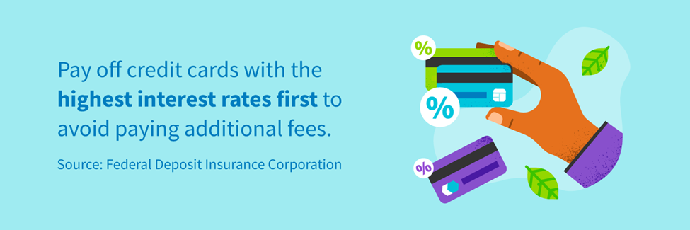 Pay off credit cards with the highest interest rates first to avoid paying additional fees.