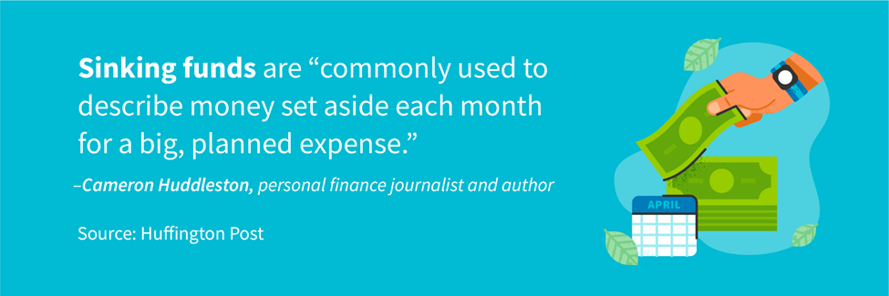 Sinking funds are "commonly used to describe money set aside each month for a big, planned expense."